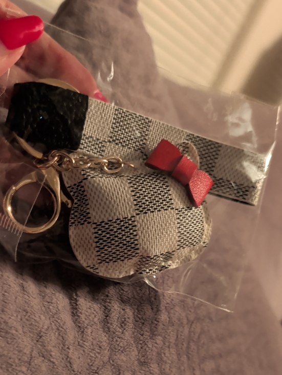 Accessories - Checkered Heart Keychain with Red Bow
